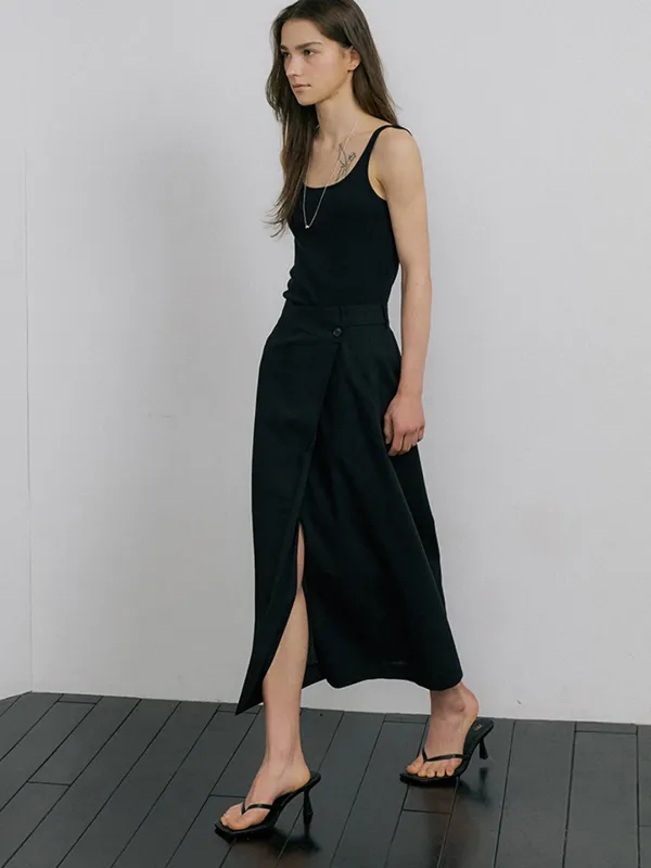 SUMMER-WOOL CLASSIC WRAP SKIRTS_BLACK