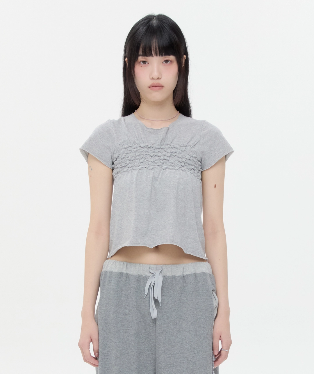 타입서비스 Raw Edge Shirred Top [Gray] 상품 이미지 1