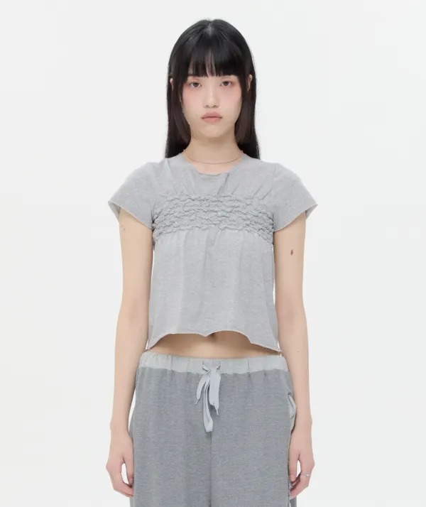 Raw Edge Shirred Top [Gray]