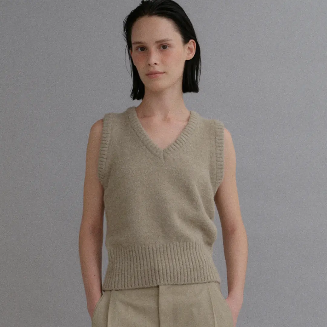베이오드 Wool V-neck knit vest_beige 상품 이미지 2