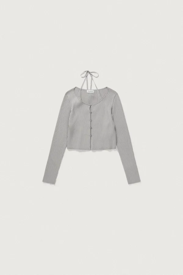 HALTERNECK SLEEVELESS LAYERED CARDIGAN [FOG GRAY]