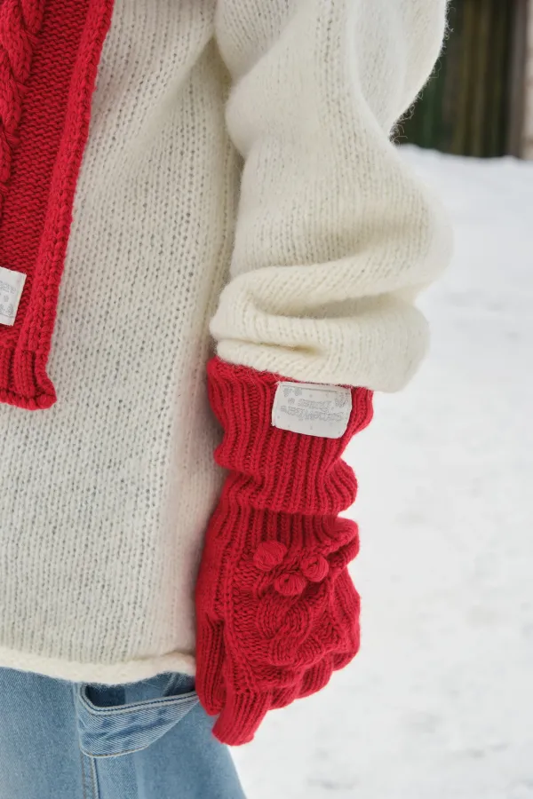 Coco Wool Cable Gloves - Red