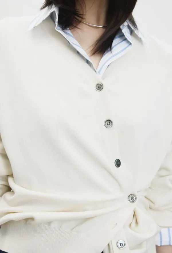 실크 블랜드 패디드 가디건 아이보리