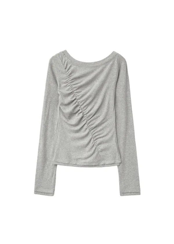 [2ND 10/2~ 발송] OBLIQUE SHIRRING TOP, GRAY - bohemseo