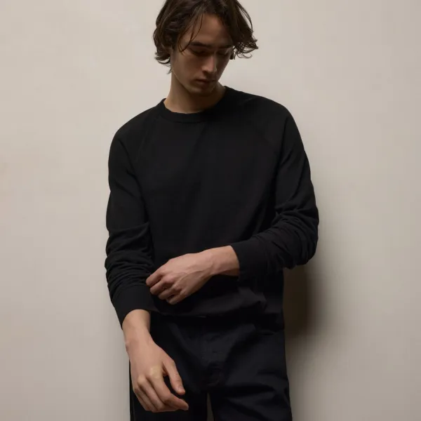 Slub Jersey Long Sleeve Raglan Crew - Black