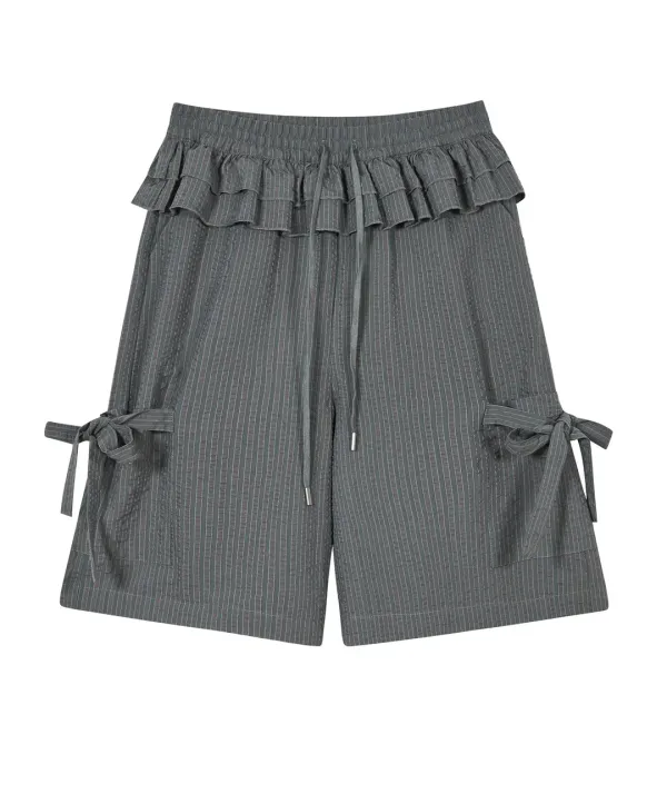 Ruffled Stripe Pocket Pants [Gray]