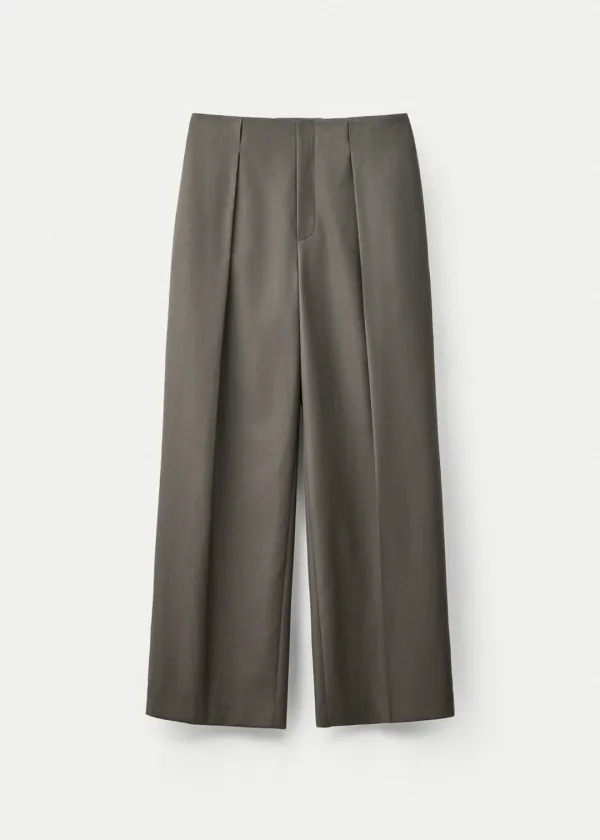 Worsted wool tucked pants_Peat grey