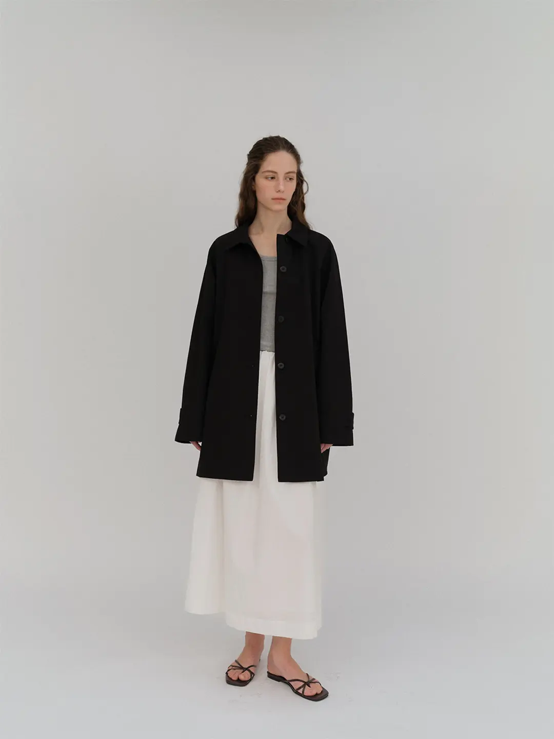 베이오드 Stitch half balmacaan trench coat_black 상품 이미지 1