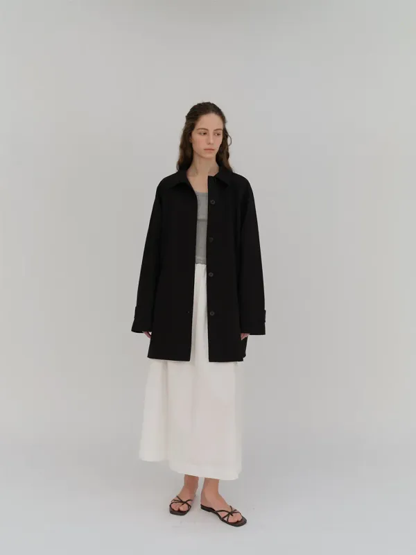 Stitch half balmacaan trench coat_black