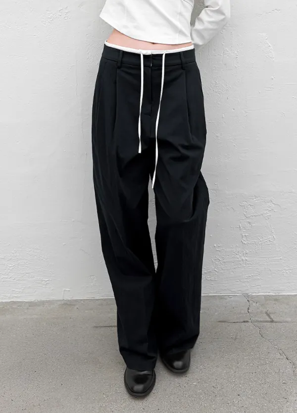 (PT-5759)DOUBLE WAIST TWO TUCK PANTS
