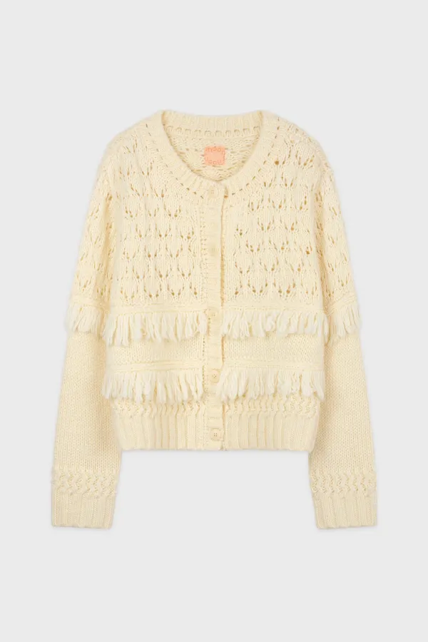 Fringe Knit Cardigan (Ivory)