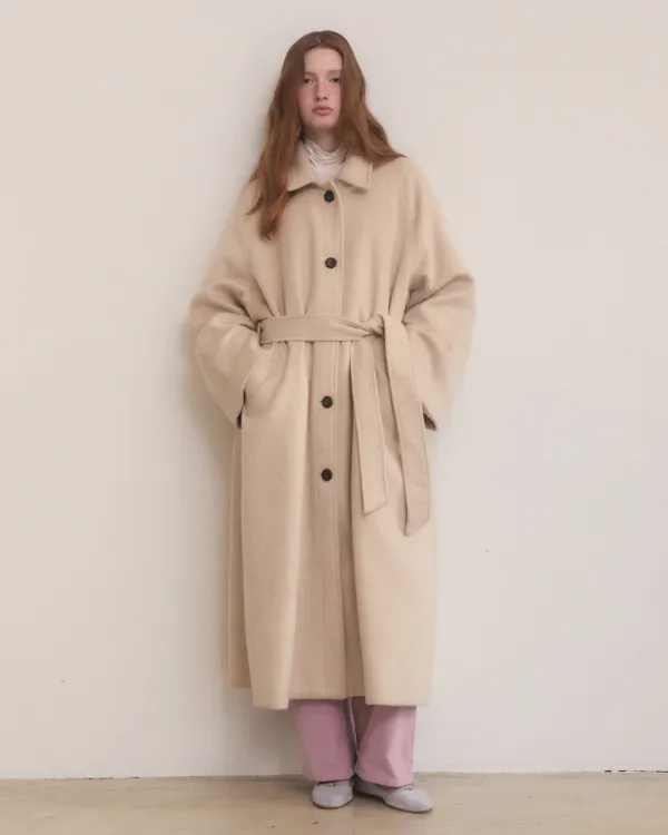 Handmade loose fit long coat - beige