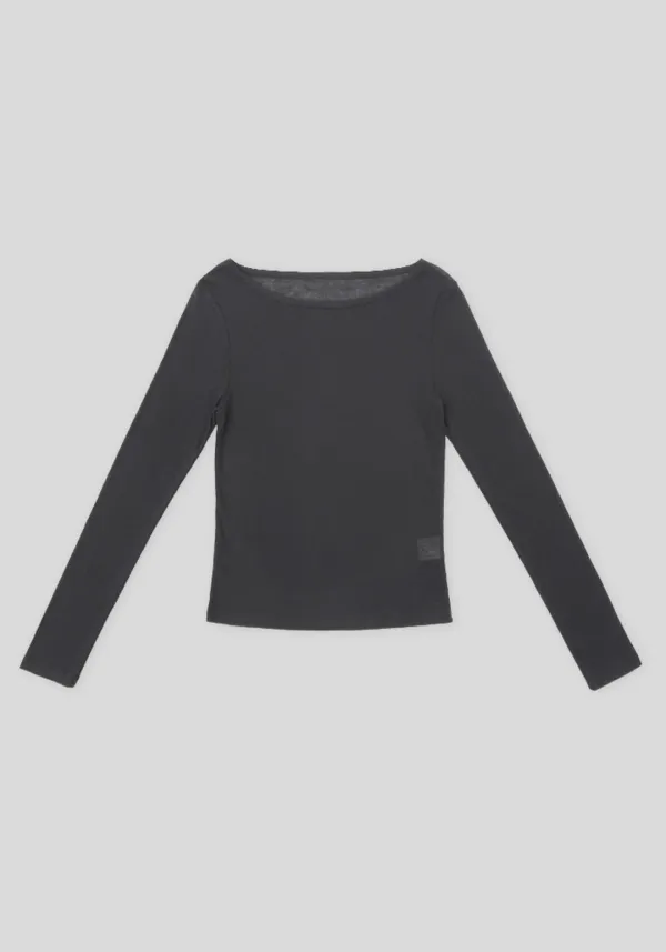 BOATNECK LAYERED T-SHIRT_CHARCOAL