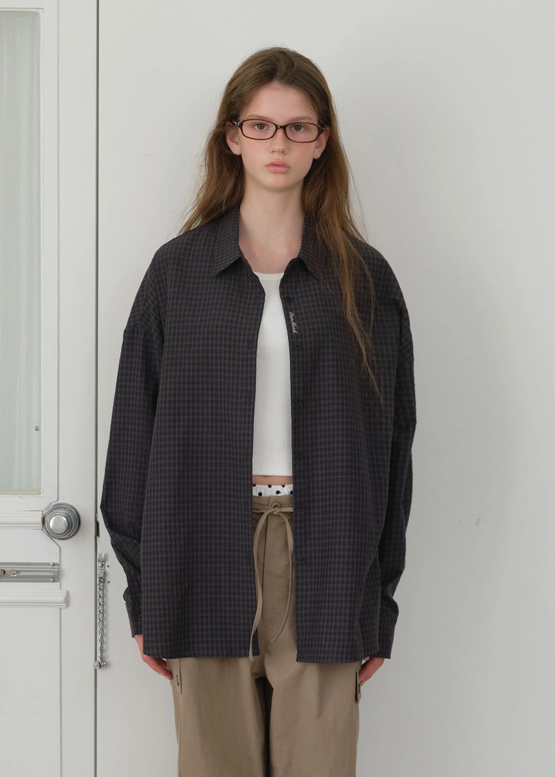 온무드 [2ND]URBAN LOOSE CHECK SHIRT - CHARCOAL 상품 이미지 2
