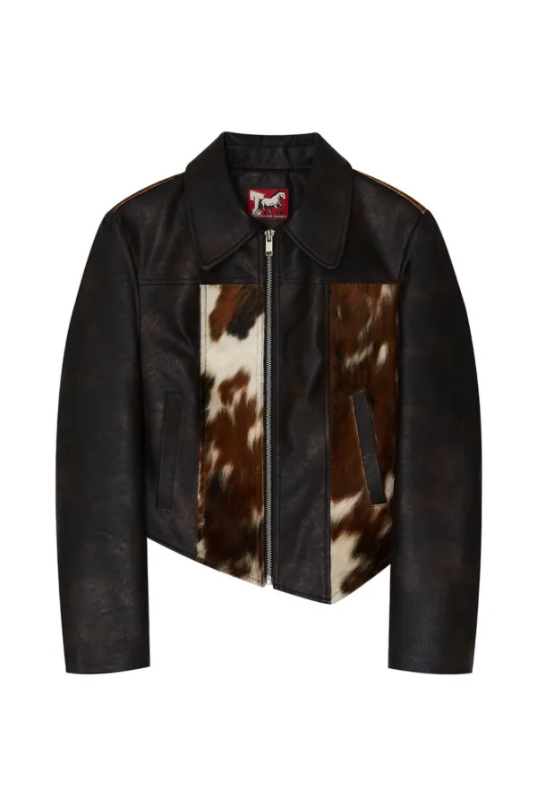 HAIRY LEATHER ASYMMETRIC JACKET (BROWN)
