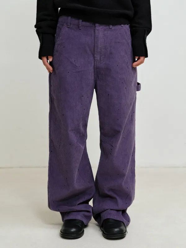 [PLZPROJECT] CORDUROY PAINTING CINCH-BACK PANTS, GRAYISH PURPLE