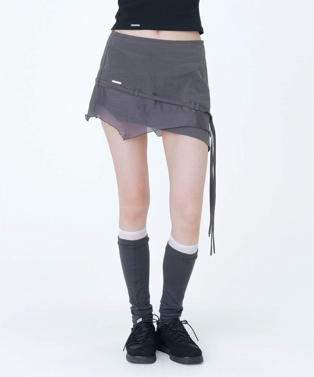 미세키서울 Diagonal sheer string mini skirt CHARCOAL 상품 이미지 2