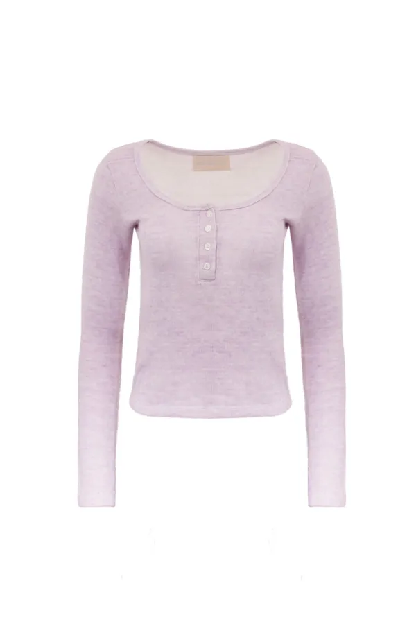 BUTTON MELANGE KNIT TOP L. PURPLE