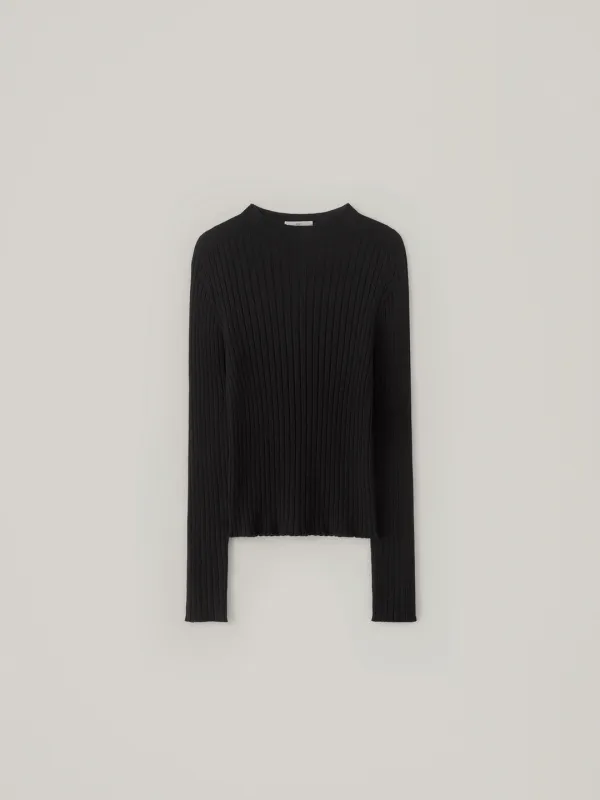 Slim Mockneck Ribbed Knit - Black