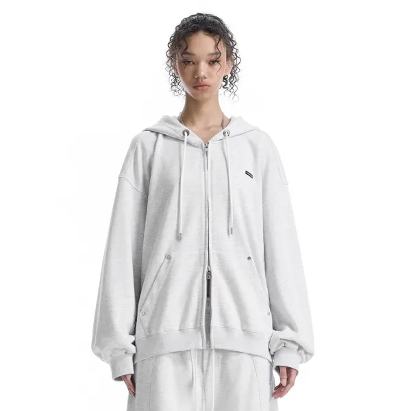 Embossed Logo Set-up Zip-up Hoodie [ Light Gray ]