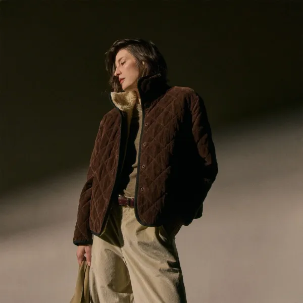 Quilted Corduroy Lined Jacket - Chestnut