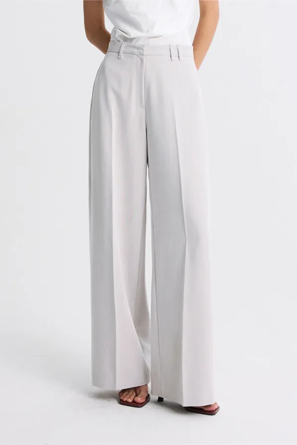 WIDE LEG PLEATED TROUSERS MIX OAT