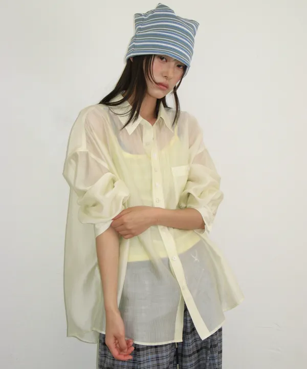 SHEER BUTTON POCKET OVERSIZED SHIRT SOFT YELLOW