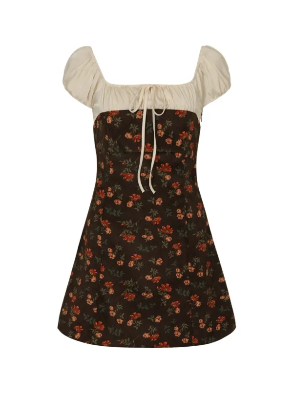 Bohemian Daisy Mini Dress (Brown)
