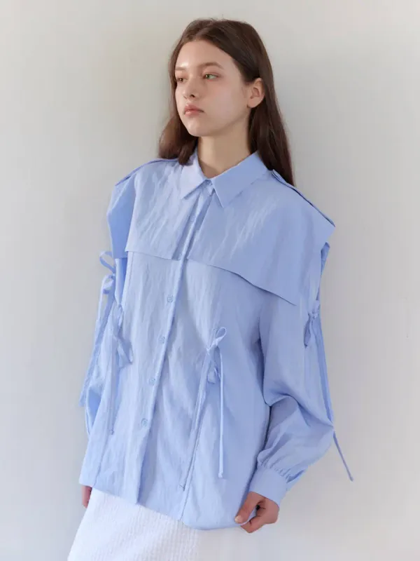 TRENCH RIBBON SHIRT / SKYBLUE