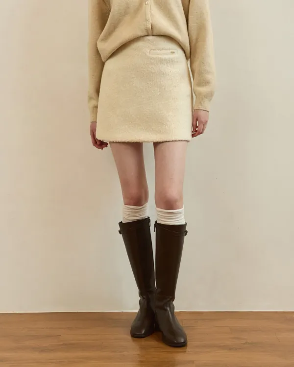 Teddy boucle tweed mini skirt - ivory