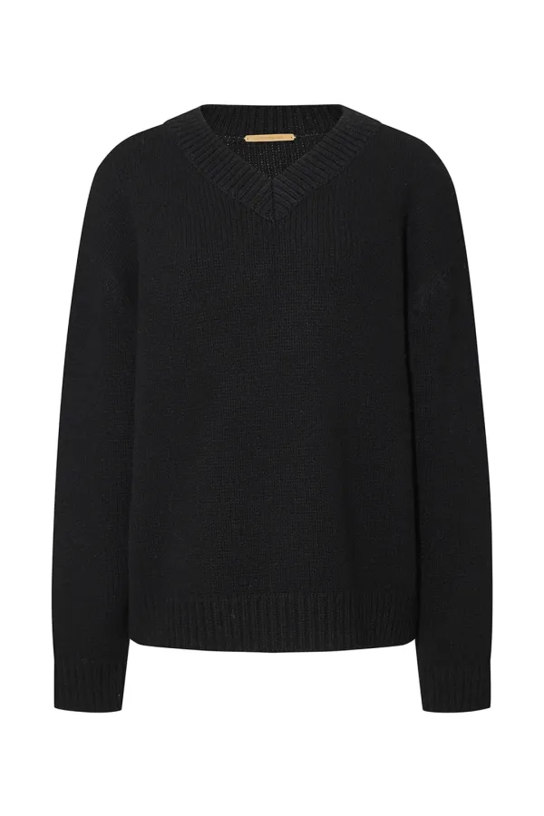 CASHMERE-BLEND V-NECK PULLOVER [BLACK]