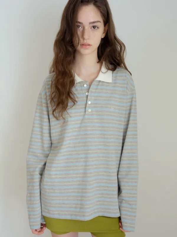 milky pique polo (grey - blue)