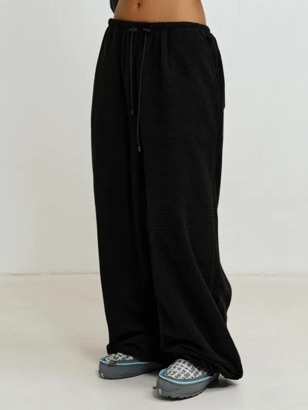 [PLZPROJECT] WARM GRID RELAXED PANTS, BLACK