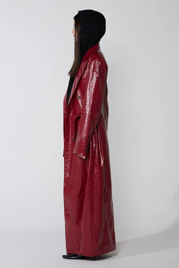 90s Faux Leather Coat Tan Red