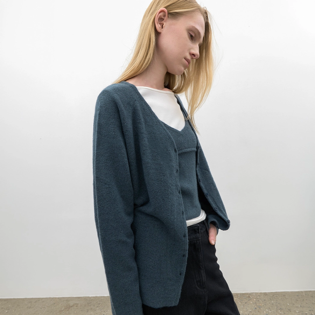 아뜰리에 나인 (CD-2293)RIBBED LAYERED CARDIGAN & BUSTIER KNIT SET 상품 이미지 2