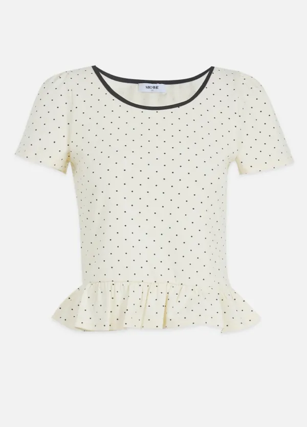  [44-120]  Lalavie Dot Short-Sleeve Peplum Tee   라라비 도트 쇼츠 블리브 페플럼 티 (여름-데일리룩-캐주얼룩-러블리룩-도트티-페플럼-다이마루-포인트코디-유니크-빅사이즈-자체제작) 
