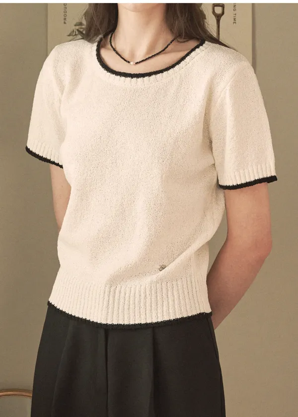  [44-120]  Sprinkle Boucle Knit  스프링클 부클 니트 (여름-데일리룩-꾸안꾸-마실룩-출근룩-하객룩-장마철룩-배색-기본니트-부클니트-라운드넥-베이직-빅사이즈-자체제작) 