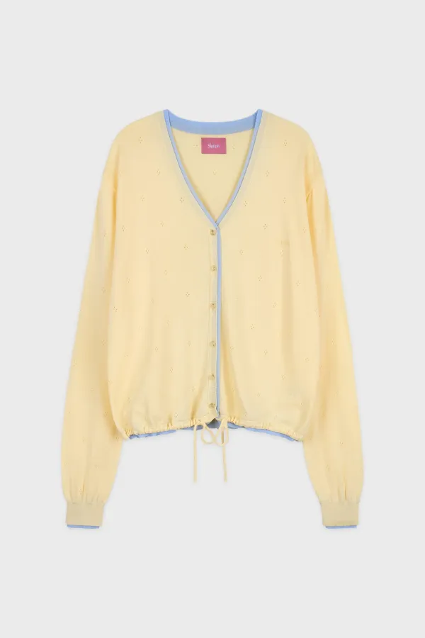 V Neck String Punching Cardigan (Lemon Yellow)