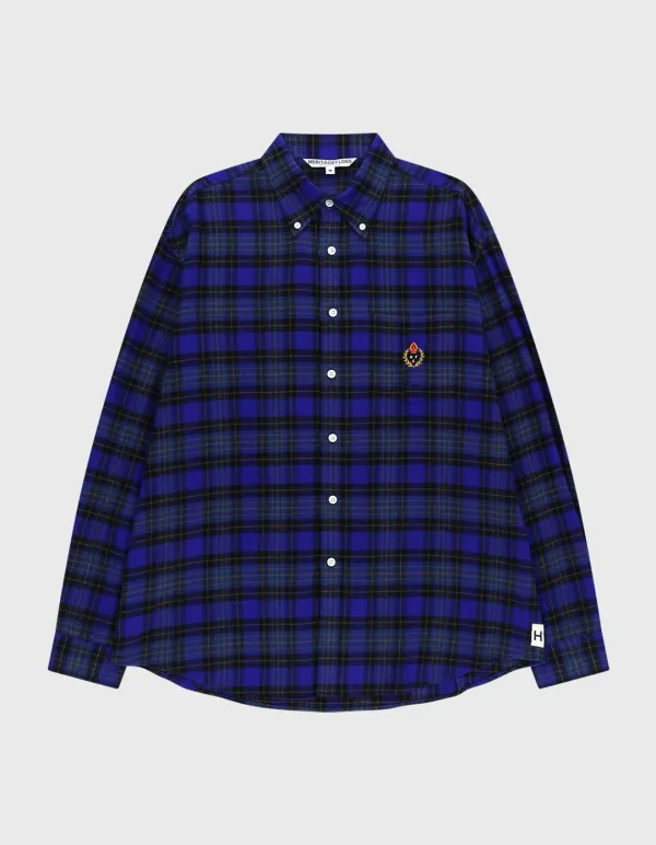 CREST WASHED FLANNEL CHECK SHIRT / Purple