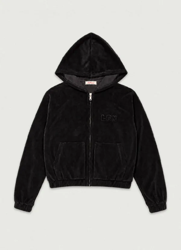 Velour Hood Zip-Up [black]
