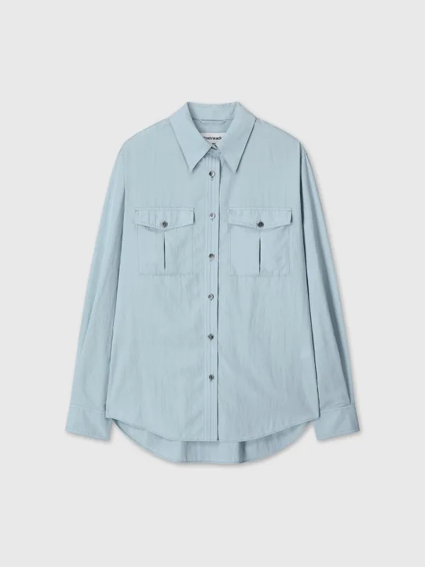 (W) DOUBLE-POCKET SHIRT_ SKY BLUE