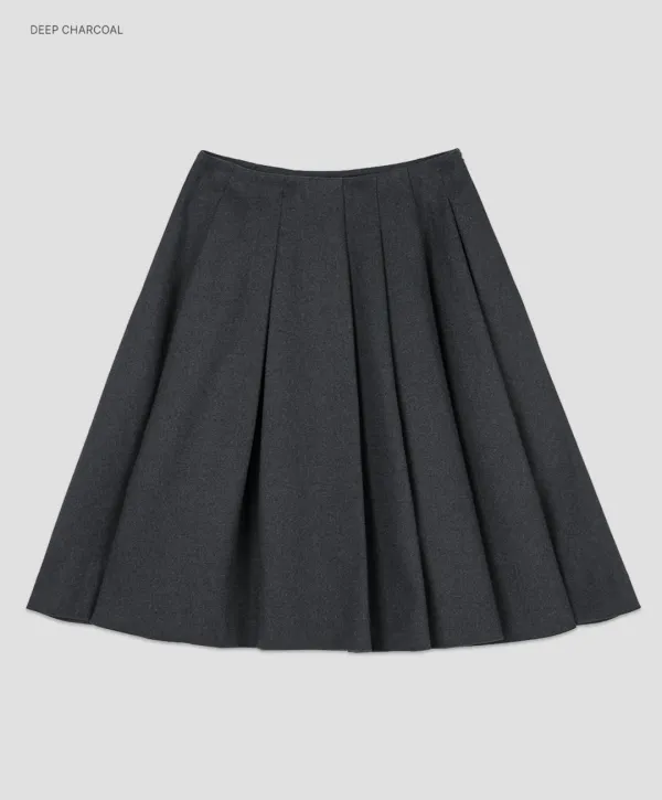 (SK-5065)TUCK VOLUME MIDI FLARE SKIRT