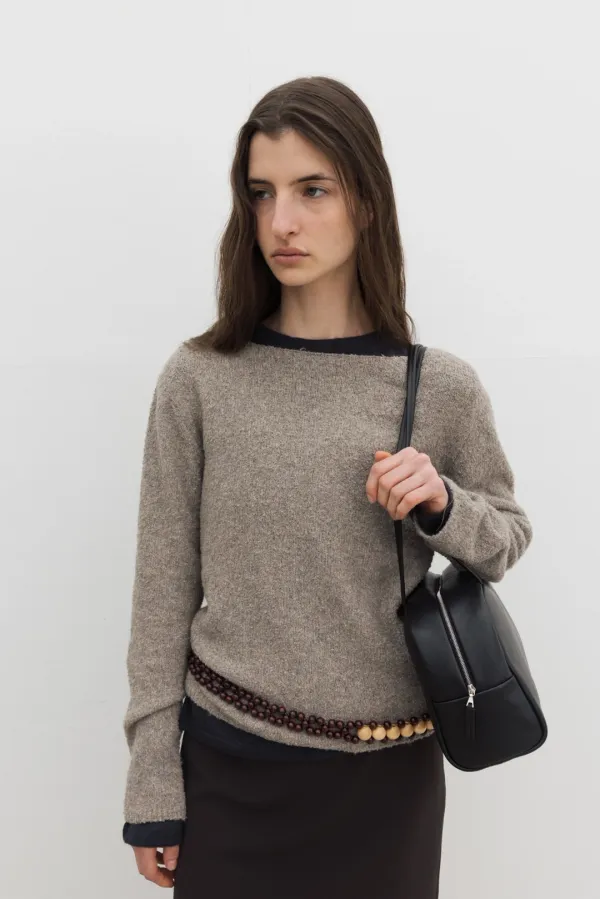 Boucle Boat Neck Knit (Ivory / Beige / Khaki / Black)