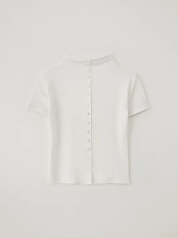 Mock neck buttoned top (white)