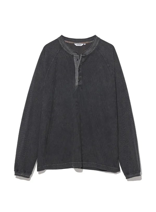 Waffle Henley Long Sleeve_Charcoal