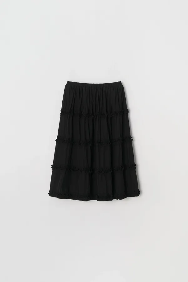 Ruffle Trim Elastic Skirt (black)