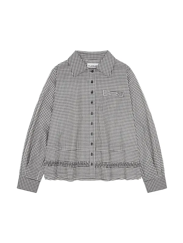 RUFFLE CHECK SHIRT [BLACK]