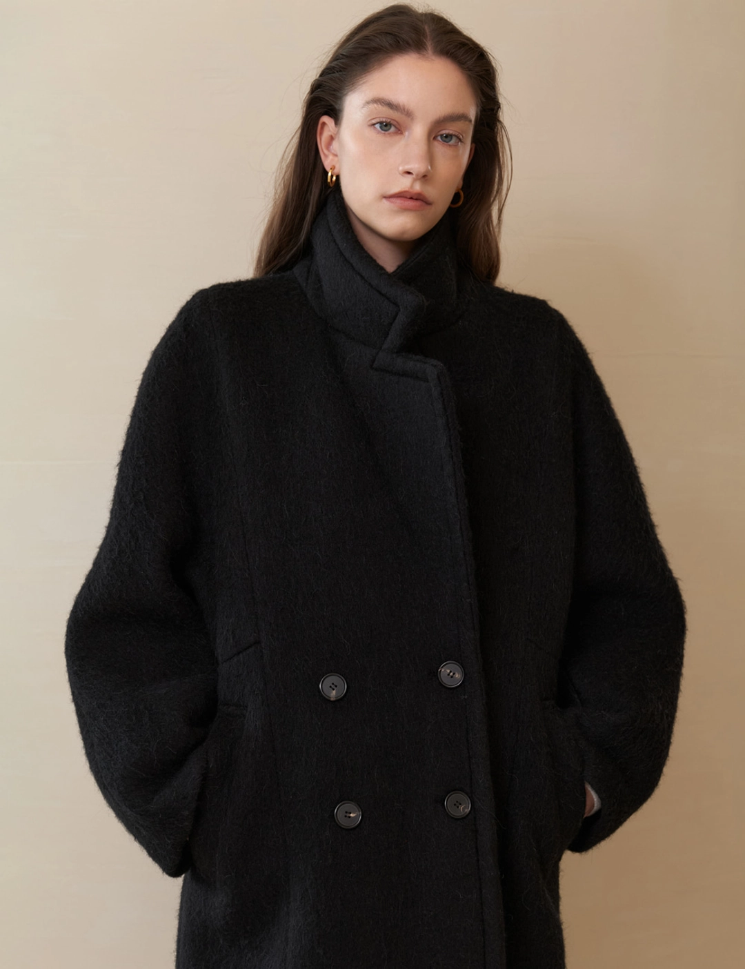 노미나떼 Henri Alpaca Blend Double Coat (Black) 상품 이미지 3