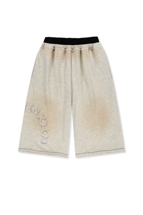 VINTAGE WASHED COLOR CONTRAST BERMUDA SWEATPANTS IN LIGHT BEIGE