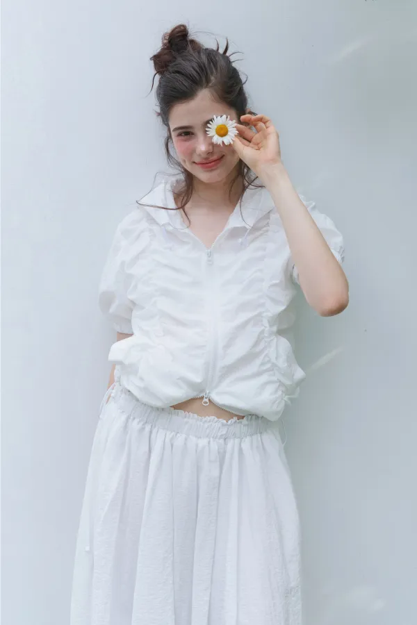 SHIRRING HOODIE BLOUSON (WHITE)